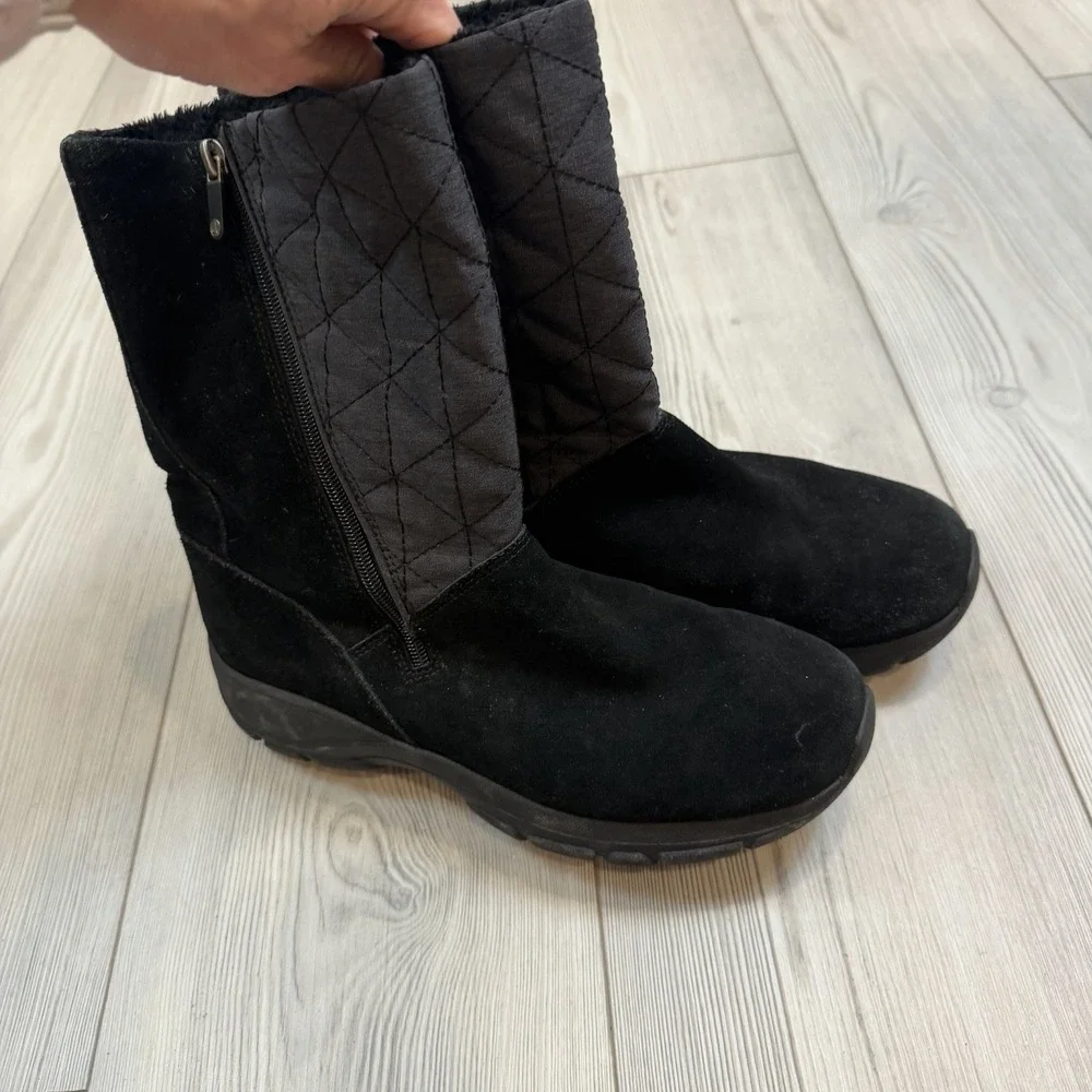 L.L.Bean Women's 487611‎ Winter Boots Black Suede Quilted Side Zip 9 Medium